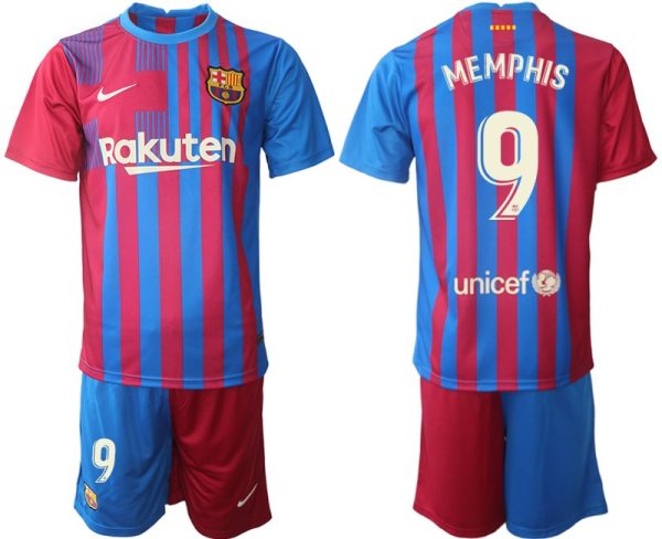 FC Barcelona Heimtrikot 2021/22 Herren Fußballtrikots blau mit Aufdruck Memphis 9 – Bild 2