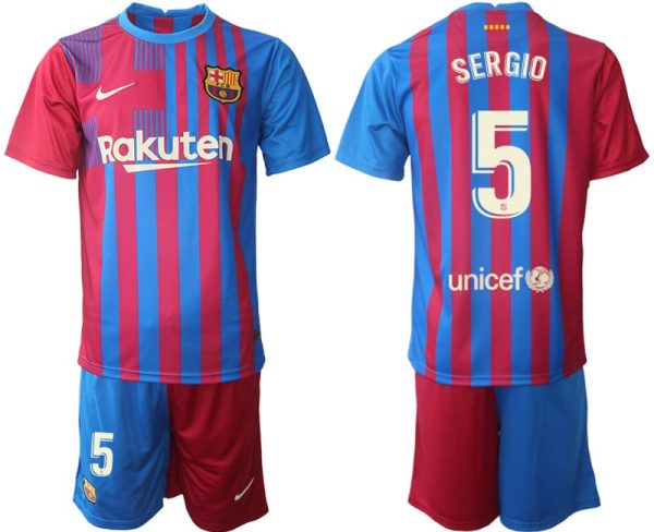 FC Barcelona Heimtrikot 2021/22 Herren Fußballtrikots blau mit Aufdruck Sergio 5 – Bild 2