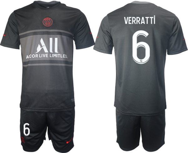 Fußball Trikotsatz PSG Ausweichtrikot 2021/2022 schwarz/grau mit Aufdruck Verratti 6