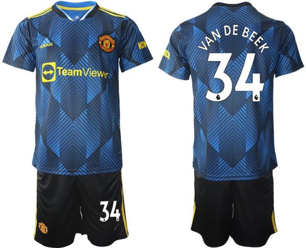 Herren Manchester United 2022 Ausweichtrikot blau Kurzarm mit Aufdruck VAN DE BEEK 34 – Bild 2