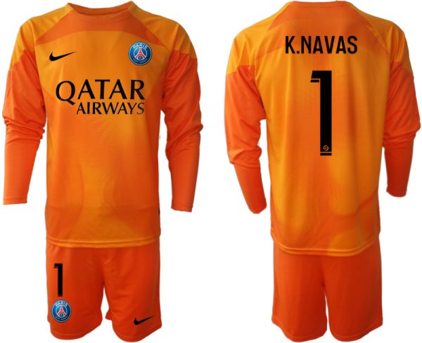 Herren Paris Saint Germain PSG Goalkeeper Langarm Orange mit Aufdruck K.NAVAS 1