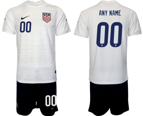 Herren USA Heimtrikot WM 2022 T-shirt weiß  Kurzarm + schwarz Kurze Hosen