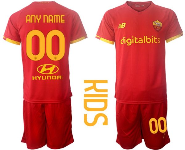 Kindertrikot AS Roma Kinder Heim Trikot 2022 rot Trikotsatz Kurzarm + Kurze Hosen – Bild 2