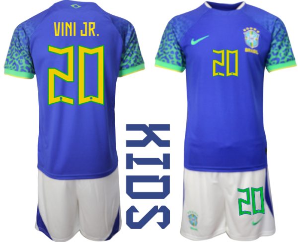 Kindertrikot Brasilien WM 2022 Auswärtstrikot blaue weiß fußballtrikots kaufen VINI JR.20