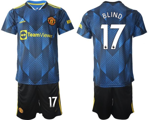 Manchester United Ausweichtrikot 2022 blau mit Aufdruck Blind 17 – Bild 2