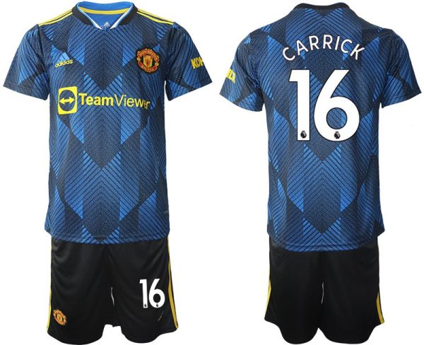 Manchester United Ausweichtrikot 2022 blau mit Aufdruck Carrick 16 – Bild 2