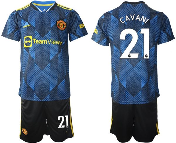 Manchester United Ausweichtrikot 2022 blau mit Aufdruck Cavani 21 – Bild 2