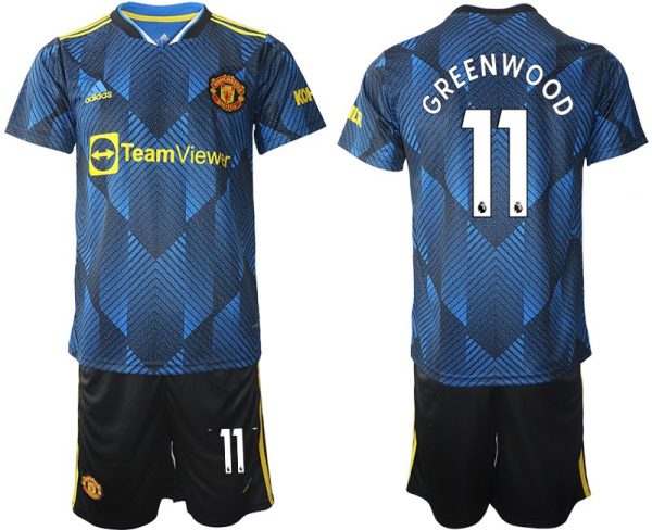 Manchester United Ausweichtrikot 2022 blau mit Aufdruck Greenwood 11 – Bild 2
