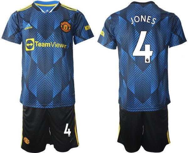 Manchester United Ausweichtrikot 2022 blau mit Aufdruck Jones 4 – Bild 2