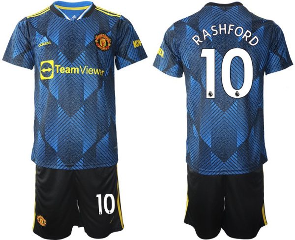 Manchester United Ausweichtrikot 2022 blau mit Aufdruck Rashford 10 – Bild 2