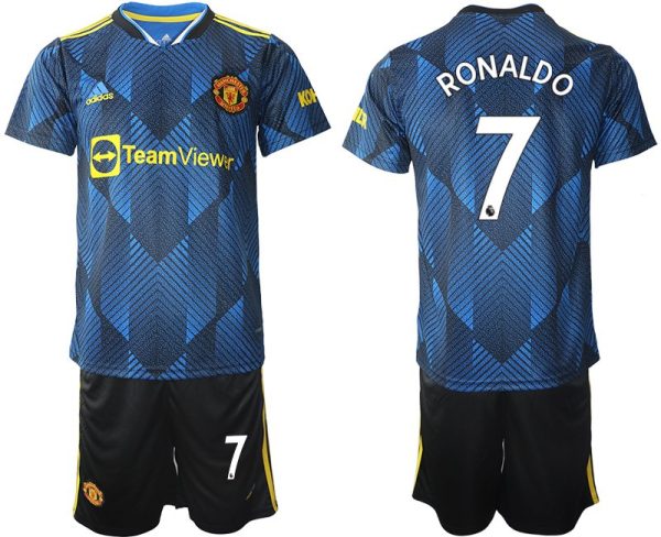 Manchester United Ausweichtrikot 2022 blau mit Aufdruck Ronaldo 7 – Bild 2