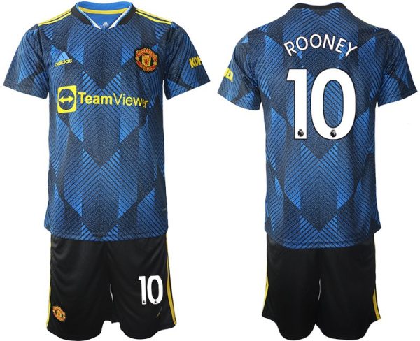 Manchester United Ausweichtrikot 2022 blau mit Aufdruck Rooney 10 – Bild 2