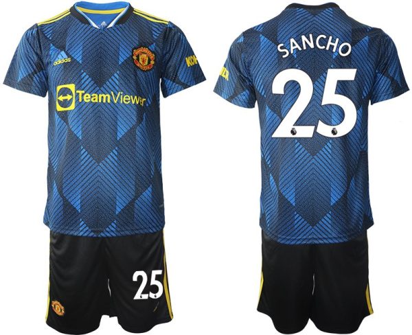 Manchester United Ausweichtrikot 2022 blau mit Aufdruck Sancho 25 – Bild 2