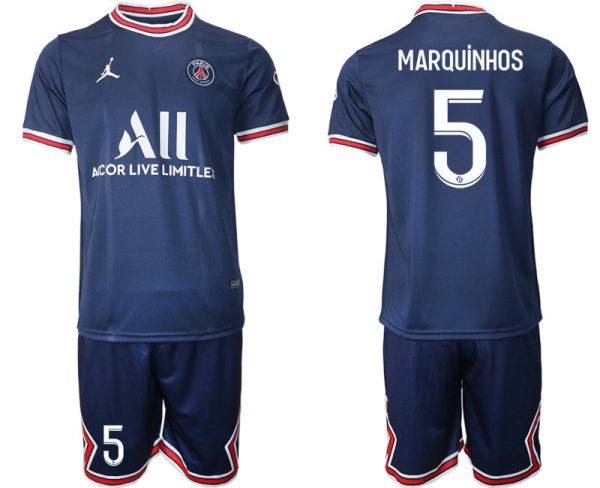 Paris Saint Germain Heimtrikot 2021/22 dunkelblau/weiß mit Aufdruck Marquinhos 5 – Bild 2