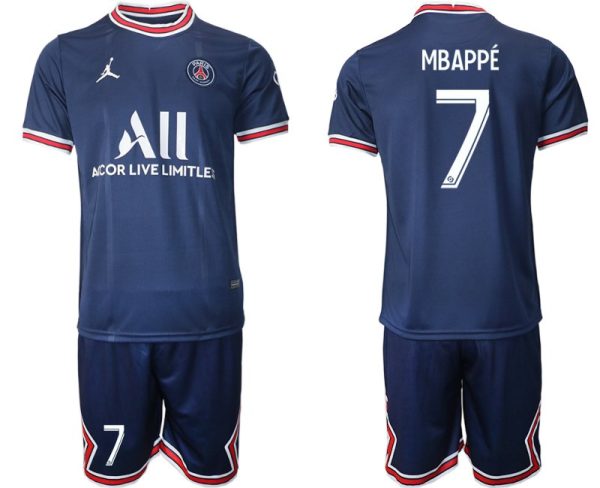 Paris Saint Germain Heimtrikot 2021/22 dunkelblau/weiß mit Aufdruck Mbappé 7 – Bild 2