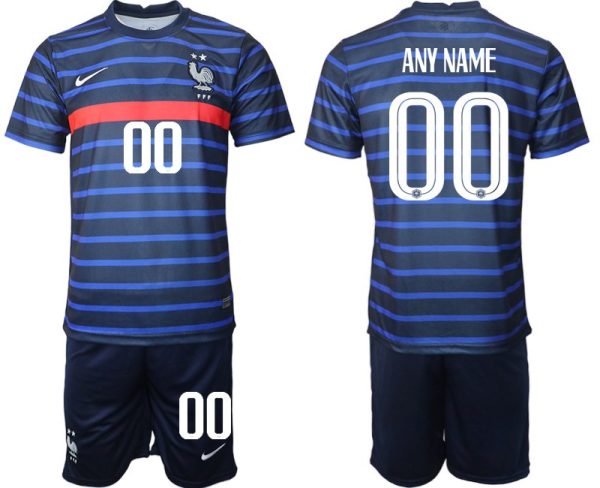 Personalisierbar Herren Kurzarm T-Shirt Frankreich Trikot Home EM 2022 Blau – Bild 2