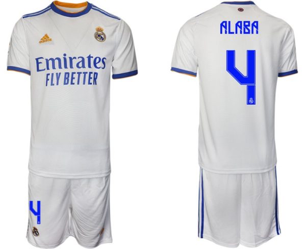 Real Madrid Heimtrikot 2022 weiß blau mit Aufdruck Alaba 4 – Bild 2