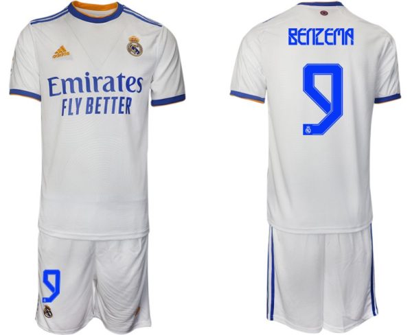Real Madrid Heimtrikot 2022 weiß blau mit Aufdruck Benzema 9 – Bild 2