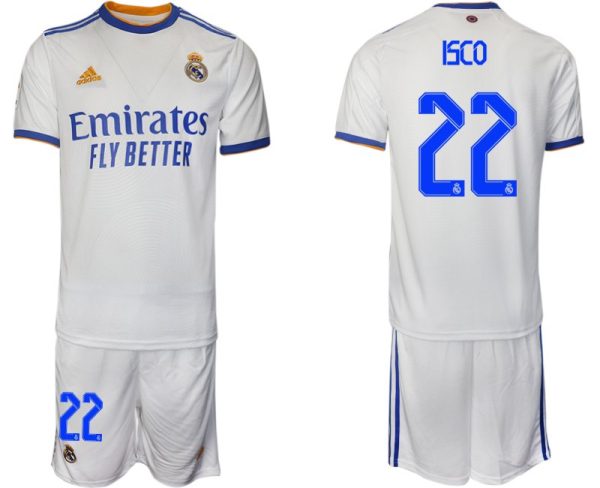 Real Madrid Heimtrikot 2022 weiß blau mit Aufdruck ISCO 22 – Bild 2