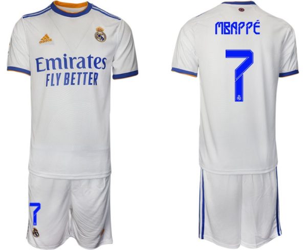 Real Madrid Heimtrikot 2022 weiß blau mit Aufdruck Mbappé 7 – Bild 2