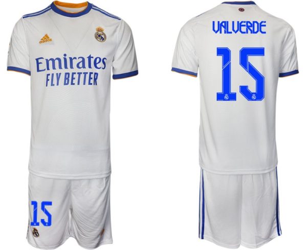 Real Madrid Heimtrikot 2022 weiß blau mit Aufdruck Valverde 15 – Bild 2