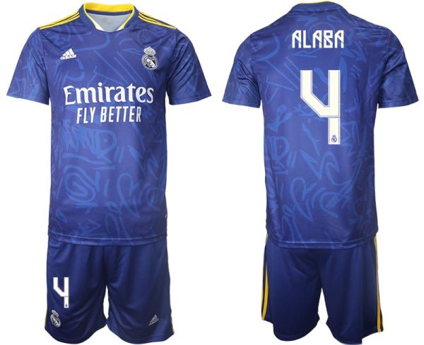 Real Madrid Herren Auswärtstrikot 2022 blau/weiß mit Aufdruck Alaba 4 – Bild 2