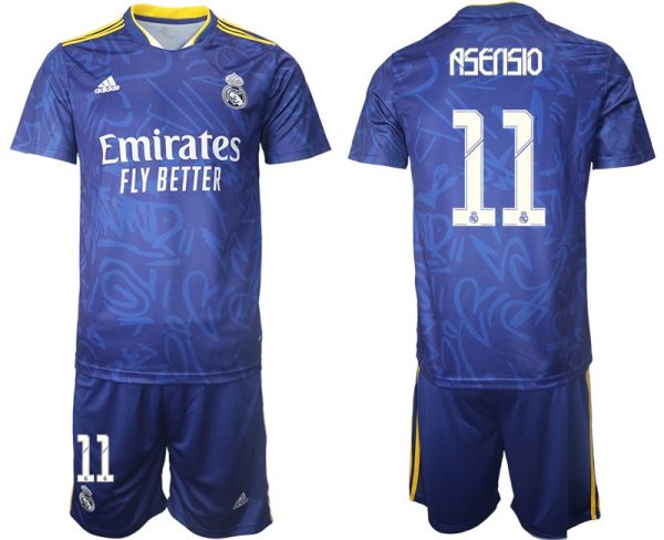 Real Madrid Herren Auswärtstrikot 2022 blau/weiß mit Aufdruck Asensio 11 – Bild 2