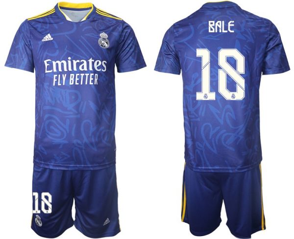 Real Madrid Herren Auswärtstrikot 2022 blau/weiß mit Aufdruck Bale 18 – Bild 2