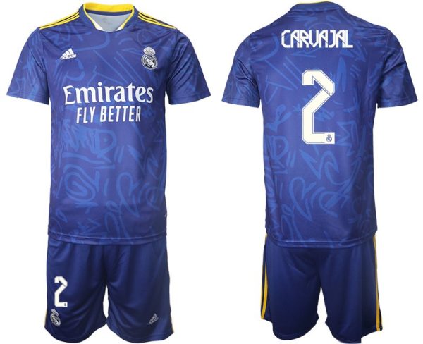 Real Madrid Herren Auswärtstrikot 2022 blau/weiß mit Aufdruck Carvajal 2 – Bild 2