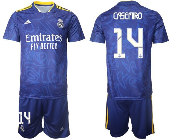 Real Madrid Herren Auswärtstrikot 2022 blau/weiß mit Aufdruck Casemiro 14 – Bild 2