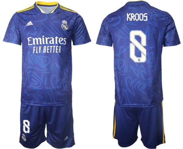 Real Madrid Herren Auswärtstrikot 2022 blau/weiß mit Aufdruck Kroos 8 – Bild 2