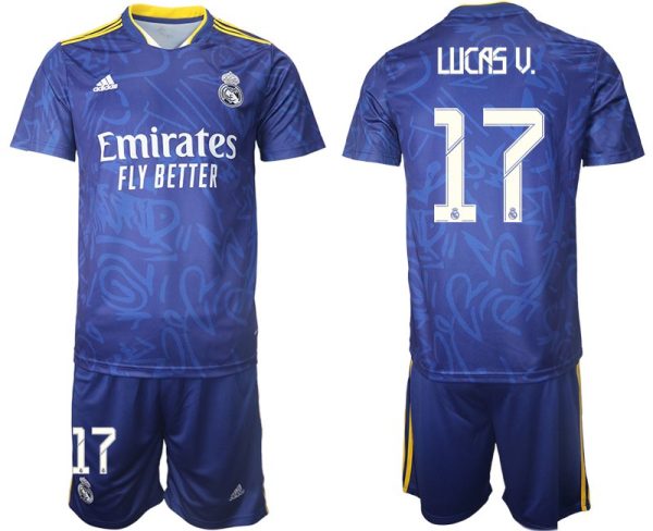 Real Madrid Herren Auswärtstrikot 2022 blau/weiß mit Aufdruck Lucas V. 17 – Bild 2