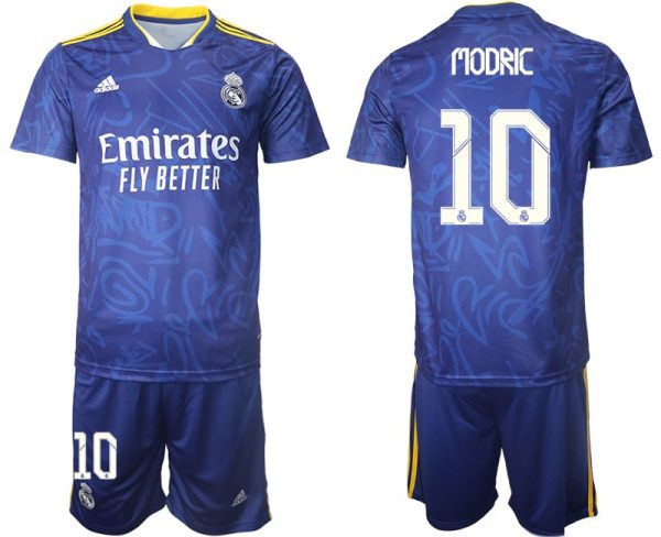 Real Madrid Herren Auswärtstrikot 2022 blau/weiß mit Aufdruck Modric 10 – Bild 2