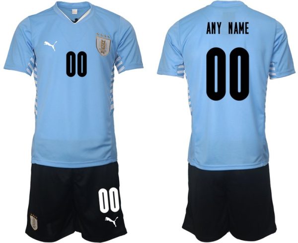 Uruguay 2022 Heimtrikot Herren Trikotsatz Kurzarm in hellblau (+ Kurze Hosen schwarz) – Bild 2