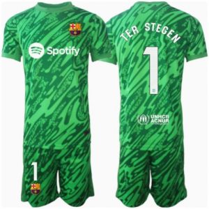 Barcelona Ter Stegen #1 Torwart Auswärtstrikot Kinder 2024-25 Kurzarm (+ kurze hosen)