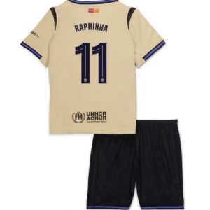 Barcelona Raphinha Belloli #11 Auswärtstrikot Kinder 2025-26 Fußballtrikots Set 2