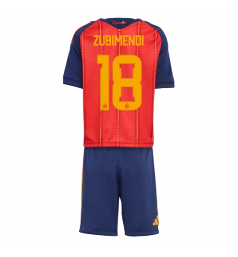Spanien Martin Zubimendi #18 Heimtrikot Kinder WM 2026 Fußball trikotsatz 2 Spanien Martin Zubimendi #18 Heimtrikot Kinder WM 2026 Fußball trikotsatz 2